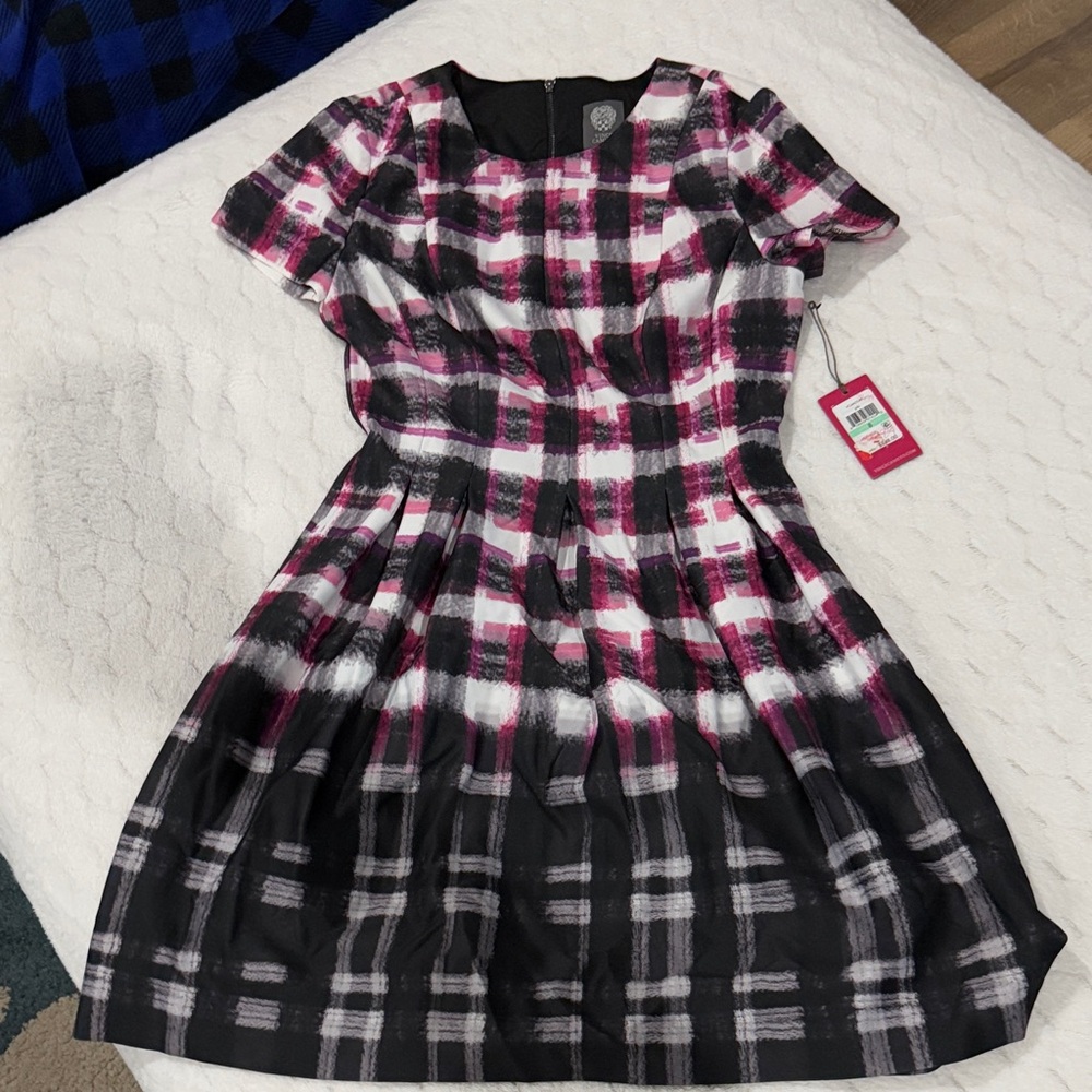 Vince Camuto Pink and Black Plaid Mini Dress